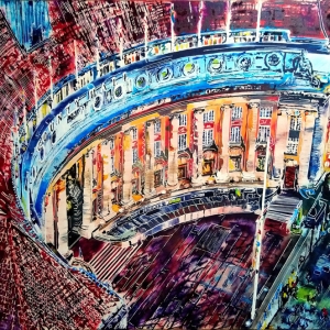 County Hall - ©2020 - Cathy Read - 75 x 105 cm - Watercolour and acrylic ink on paper