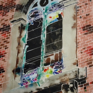 Window on the past- ©2010 Cathy Read -40.6x50.8cm- Mixed media on paper