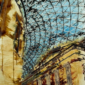 Roof of the British Museum - ©2013 - Cathy Read -  - Watercolour and Acrylic - 75 x 55 cm