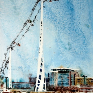 Flight over the Thames - ©2014 - Cathy Read - Watercolour and Acrylic Ink - 75 x 55 cm