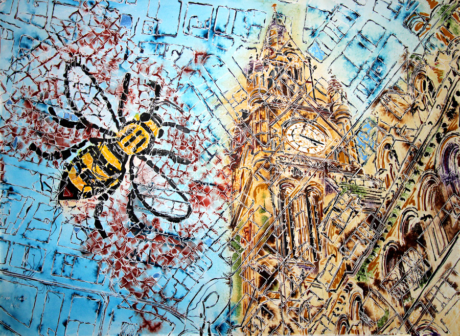 Manchester Map- ©2020- Cathy Read-Watercolour and Acrylic - 56x76cm