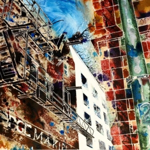 Fire Escapes- Cathy-Read - ©2012 - watercolour and acrylic ink-40x50cm