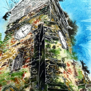 Wooden Tower of St Leonards  Cathy Read - - ©2015 Watercolour and acrylic ink - 40x50cm
