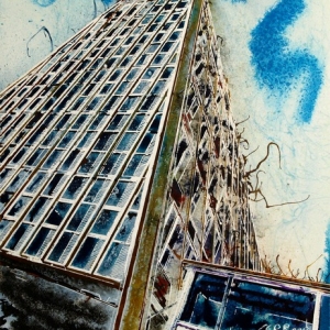 Toast Rack Towers Cathy Read - ©2018 Watercolour and acrylic ink - 28x38cm