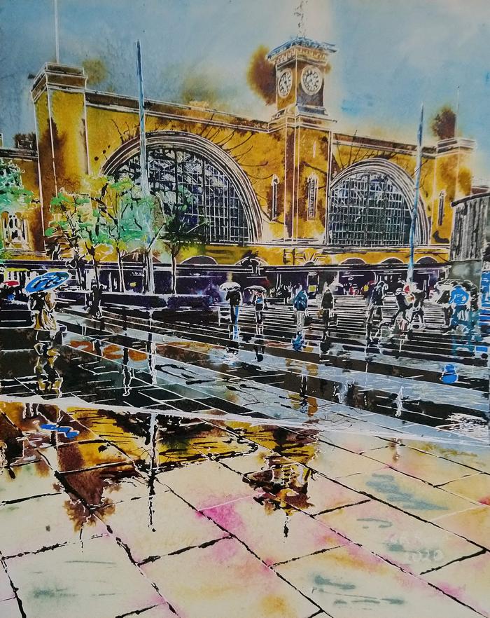 Kings Cross Reflections - ©2020 - Cathy Read -Watercolour and Acrylic Ink