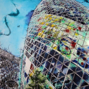 Harlequin_Gherkin - Cathy Read ©2020 - Watercolour and acrylic ink -76x56cm