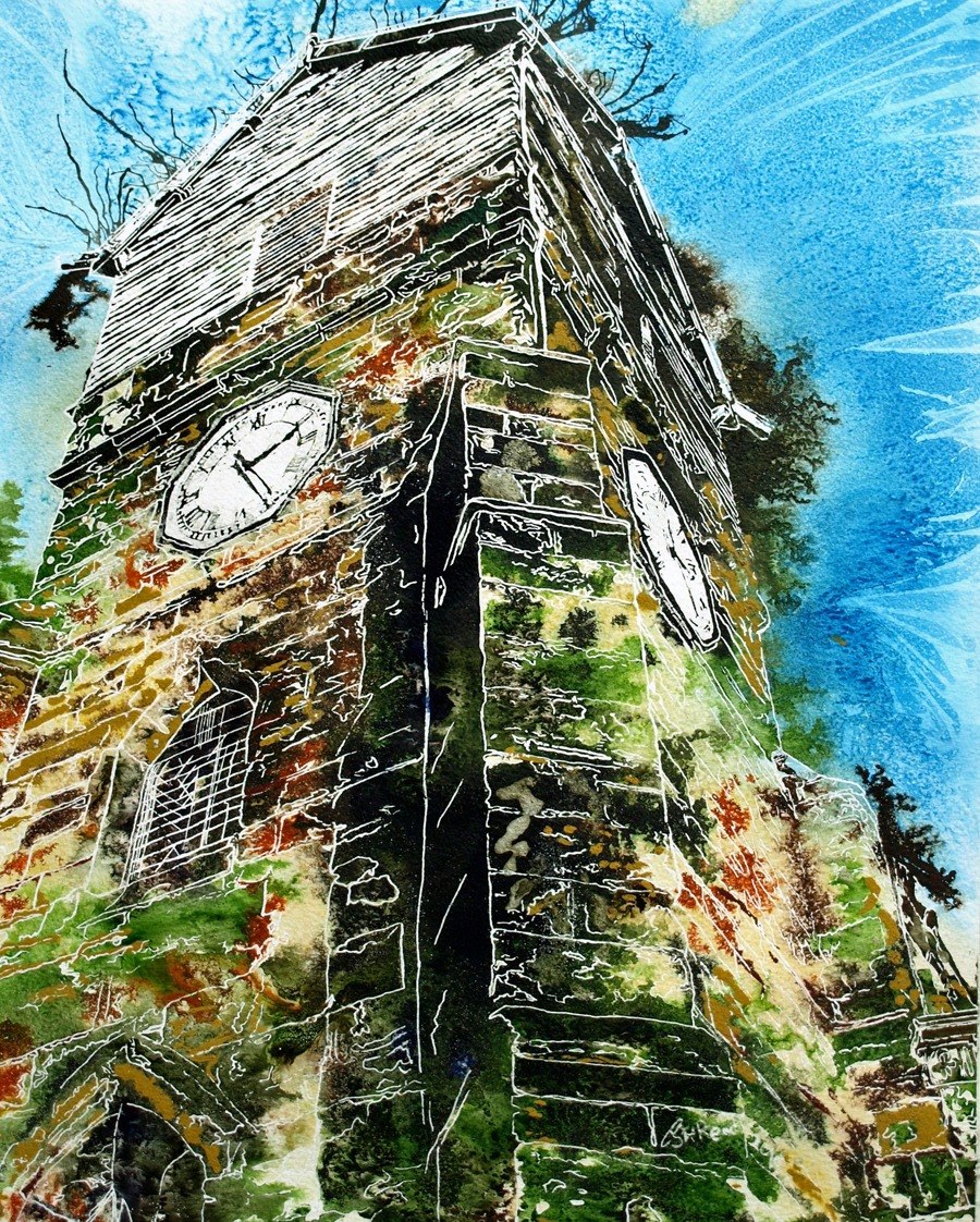 Wooden Tower of St Leonards - ©2015-Cathy-Read - Watercolour and acrylic ink