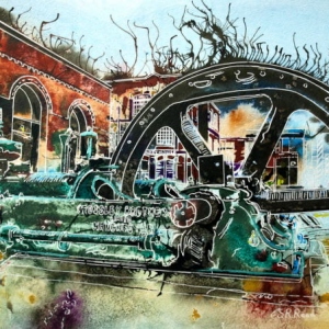 Crossley Engine - ©2015 - Cathy Read - 28x38cm - Watercolour and acrylic ink