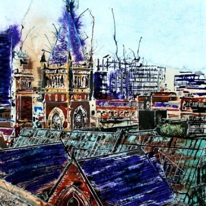 Manchester Skyline - ©2017- Cathy-Read - 50 x 40 cm - Watercolour-and-Acrylic