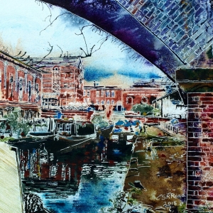 Castlefields Basin - ©2018 - Cathy Read - 40 x 50cm - Watercolour and Acrylic Ink