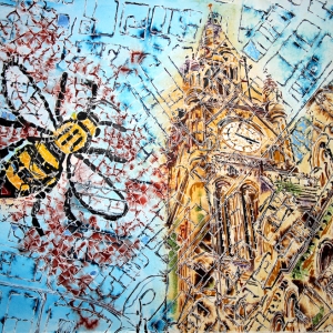 Manchester Map- ©2020- Cathy Read - 56x76cm - Watercolour and Acrylic ink