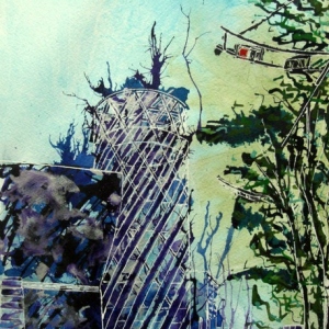 The Lowry - ©2011- Cathy Read - 40 x 30cm Watercolour and acrylic ink