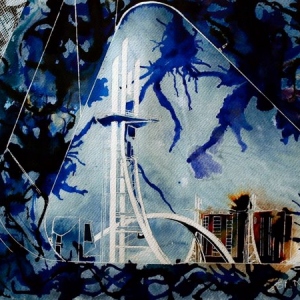 The Lowry Bridge - ©2011  - Cathy Read - 28  x 38cm - Watercolour and acrylic ink