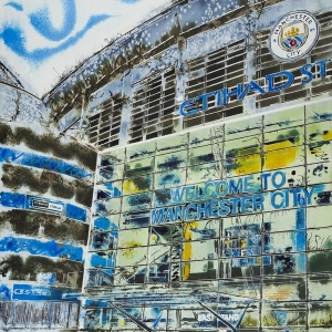 Manchester Blue - ©2018 - Cathy Read - 81x61cm Watercolour and Acrylic Ink on papered board