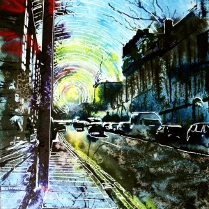 Sunlit Street - Cathy Read - ©2016 - Watercolour and Acrylic - 30x40 cm