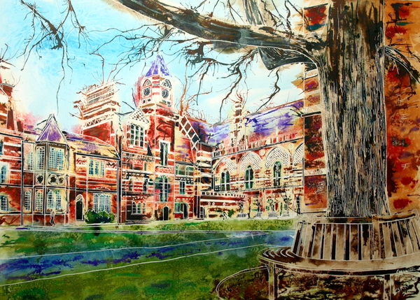 Keble College, Oxford - Pusey Quad -©2013 - Cathy Read -  Watercolour and Acrylic- 55 x 75 cm