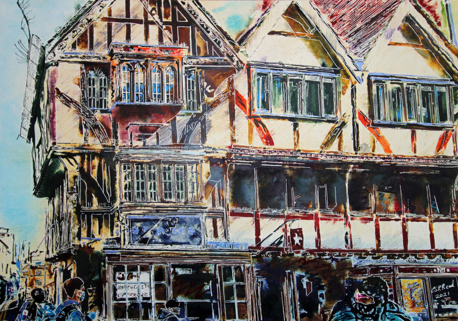 Shop to Let - ©2021 - Cathy Read - 55 x 75 cm - Watercolour and Acrylic