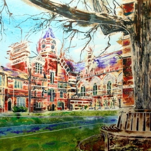 Keble College, Oxford - Pusey Quad -©2013 - Cathy Read -  Watercolour and Acrylic- 55 x 75 cm