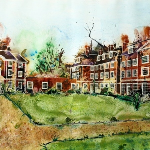 Lady Margaret Hall, Oxford - Toynbee and Deneke West ©2013 - Cathy Read - Watercolour and Acrylic - 55x75cm