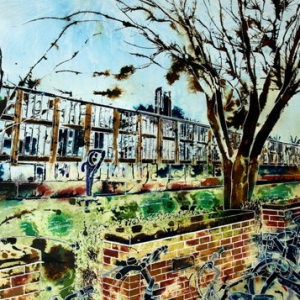 St Catherine's College, Oxford - The Moat - ©2013 - Cathy Read - 55 x 75 cm - Watercolour and Acrylic