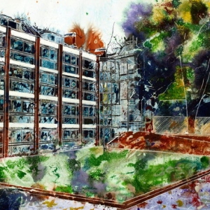 St Peter's College, Oxford - Chavasse Quad - ©2013 Cathy Read - Watercolour and  Acrylic-55-x-75-cm