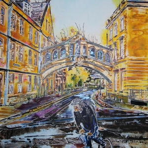 Hertford College, Oxford Bridge of Sighs - ©2021 - Cathy Read - 59.4 x 42.8 cm - Watercolour and acrylic ink