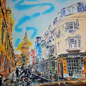 Turl Street Turn - ©2021 - Cathy Read -  50 x 40 cm - Watercolour and acrylic ink