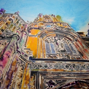 Christchurch, Oxford Tom Tower - ©2021 - Cathy Read - Watercolour and Acrylic ink