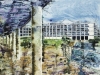 Wolfson College, Oxford - River Quad - ©2013 - Cathy Read -  Watercolour and Acrylic- 75 x 55 cm