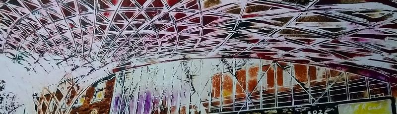 Kings Cross the pink side - ©2020 - Cathy Read - Watercolour and Acrylic - 51x17.5 cm