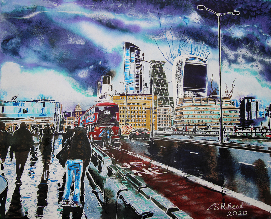 London Bridge -©2020-Cathy-Read-Watercolour-and-Acrylic-41-x-50.6-cm