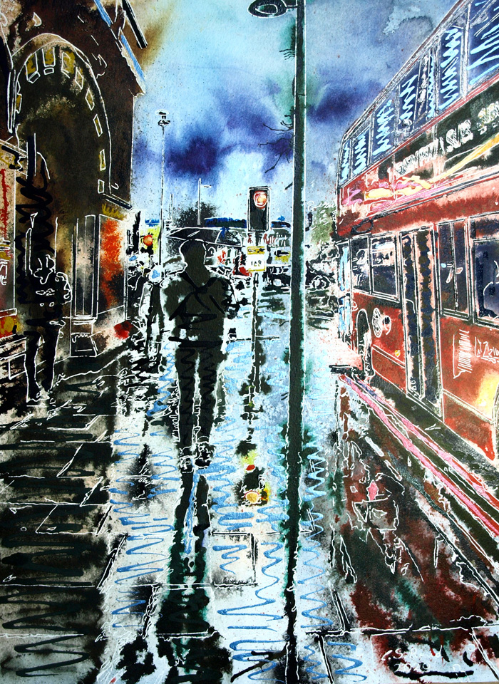 St Pancras Reflections - ©2020-Cathy Read-Watercolour and Acrylic