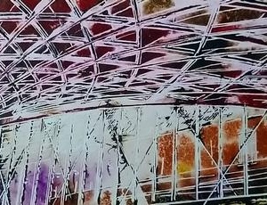 Kings Cross the pink side - ©2020 - Cathy Read - Watercolour and Acrylic - 51x17.5 cm
