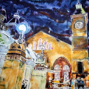 Liverpool Street Station - ©2021 - Cathy Read - Watercolour and acrylic - 56 cm x 76 cm