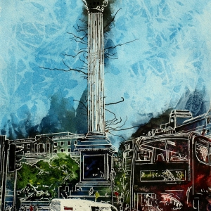 Trafalgar Square - ©2015 - Cathy Read Watercolour and Acrylic  - 38x28 cm