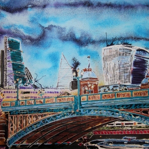Southwark Bridge - ©2020 - Cathy Read - 40 x 50 cm - Watercolour and acrylic ink