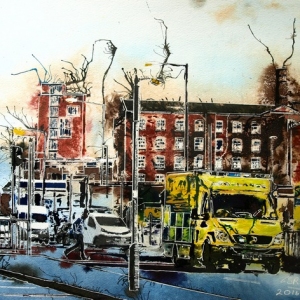 Emergency Run - Cathy Read - ©2016 Watercolour and acrylic ink - 40x50cm