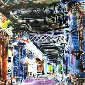 Motley Tower - ©2022 - Cathy Read - Watercolour and Acrylic Ink - 50 x 40cm