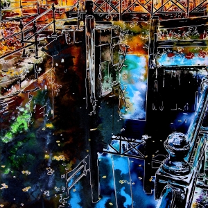 Deep Dark Lock ©2021 - Cathy Read -Watercolour and acrylic ink - 76x56cm