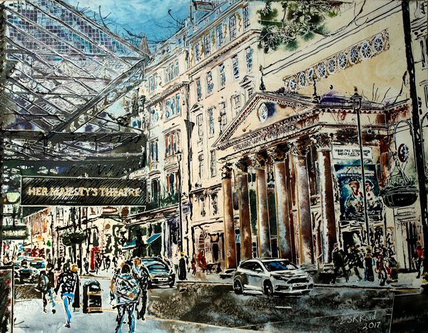 The Haymarket - ©2017-Cathy-Read-watercolour and acrylic ink-56x76cm
