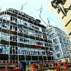 Fleet Street Express Building - ©2016 Cathy Read -Watercolour and acylic ink - 56 x 76.5cm