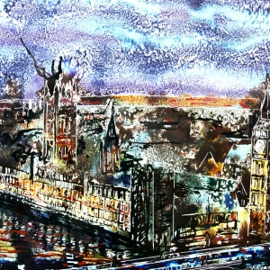 ©2014 - Cathy Read - Parliament at night- Watercolour and Acrylic on paper on board -40 x 50 cm