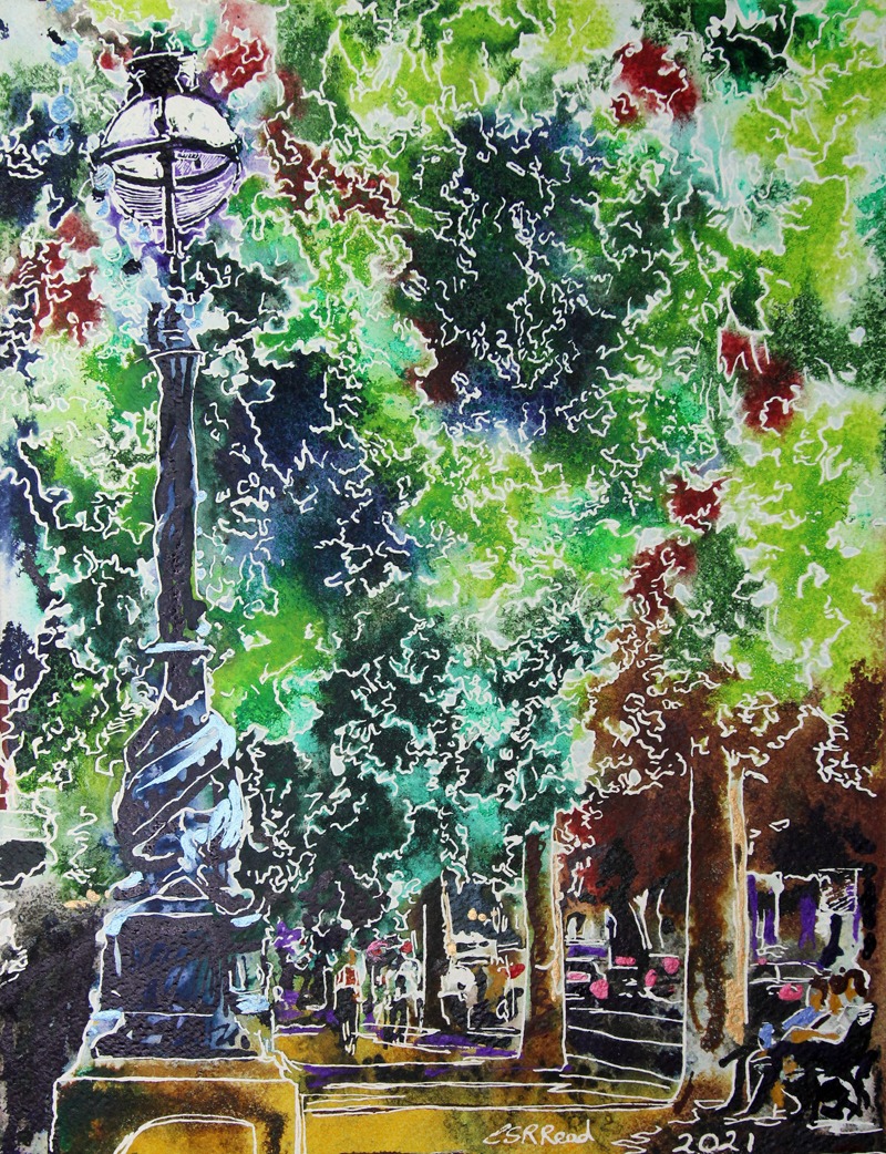 Embankment - ©2021 - Cathy Read - Watercolour and Acrylic - 38 x 28 cm