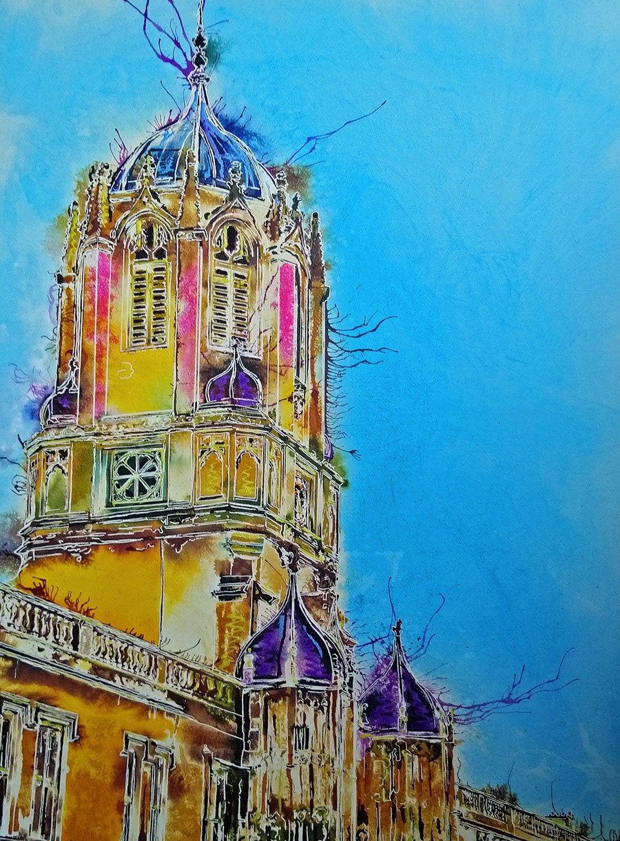 Christchurch-St-Aldates-©2022-Cathy-Read-Watercolour-and-Acrylic-ink-76-x-56-cm