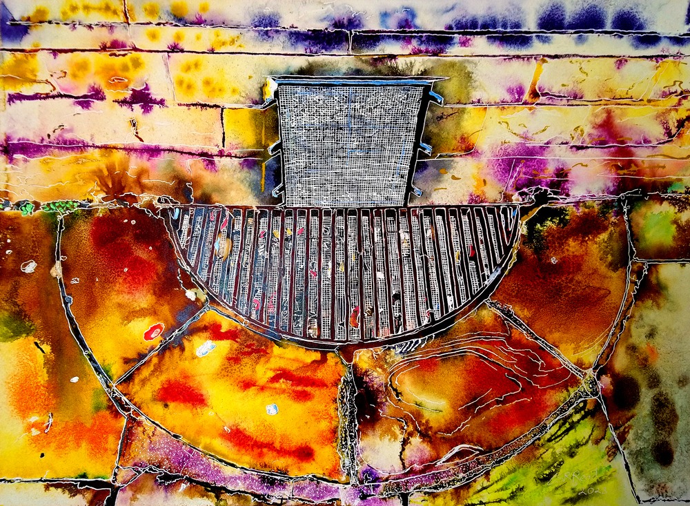 Pavement-Perusal-©2023-Cathy-Read-Watercolour-and-Acrylic-ink-56-x-76-cm-1000