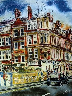 Stevenson Square Bees - ©2019 Cathy Read  50 x 40cm