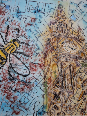 Manchester Map- ©2020- Cathy Read-Watercolour and Acrylic - 56x76cm