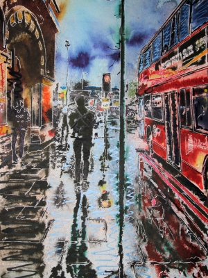 St Pancras Reflections- ©2020 - Cathy Read - Watercolour and Acrylic - 40 x 50 cm