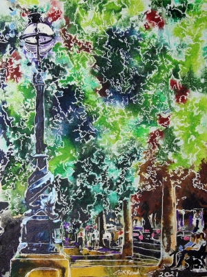 Embankment - ©2021 - Cathy Read - Watercolour and Acrylic - 38 x 28 cm