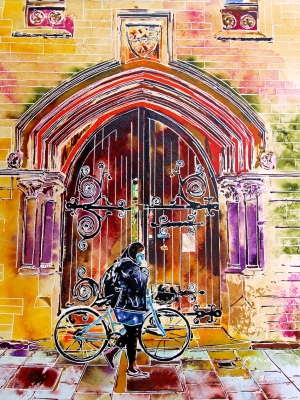 ©2022 - Cathy Read - Balliol Door - 50 x 40 cm - Watercolour and Acrylic Ink